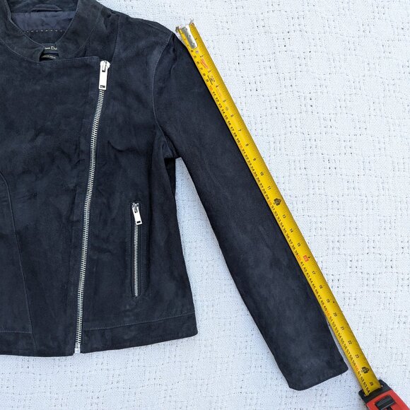 MASSIMO DUTTI Black Lambskin Suede Moto 4724 Jacket Size XS - Picture 6 of 9